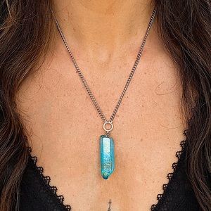 Blue Aura Quartz Crystal Pendant Necklace